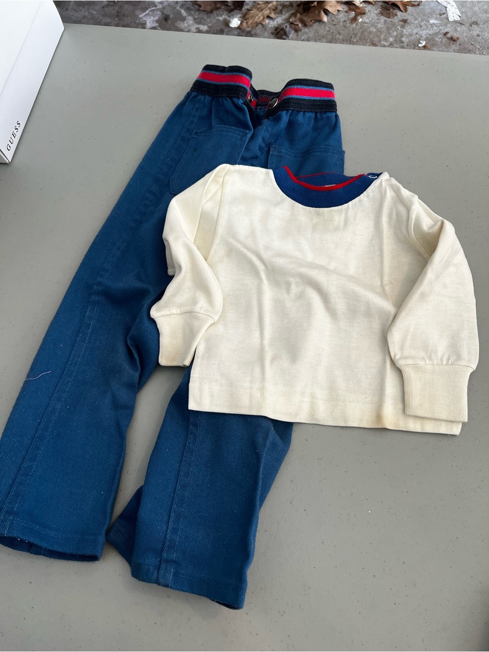Vintage Sears Kids Matching Set Navy Blue Pants with Cream Top loved